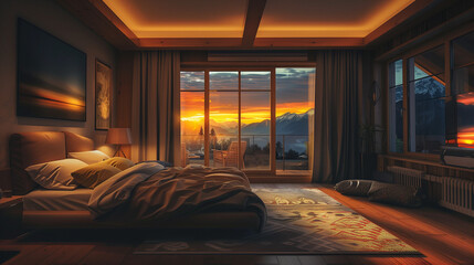 Wall Mural - interior of a room with a bed