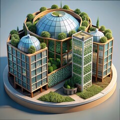 Wall Mural - 3D Render of a sustainable urban farm, on isolated white background, Generative AI 