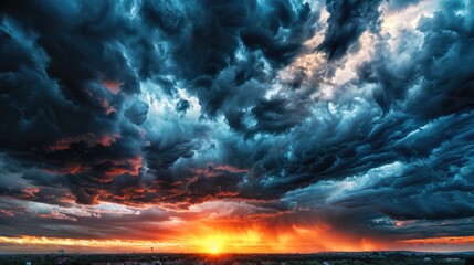 Wall Mural - Dramatic cloudy sky during sunset
