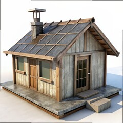 Wall Mural - 3D Render of an off-grid cabin, on isolated white background, Generative AI