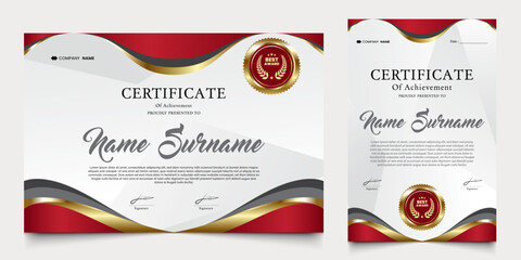 certificate with modern background of red and gold colors. graduation design elements, best employees and others.