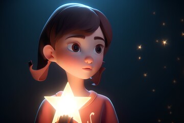 Wall Mural - 3d rendering of a girl with a star in her hand.