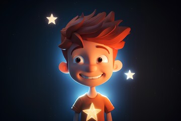 Wall Mural - 3d illustration of a boy with a star on a dark background