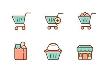 Canvas Print - Set of shopping cart icon with soft color design on white background