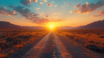 An empty, rocky desert unfolds before you like an open road at sunrise, beckoning you to embark on a transformative journey that transcends life's obstacles and leads you towards the unknown, where 