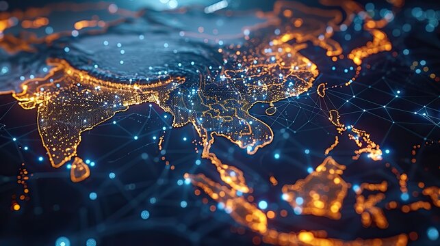 Tech-centric Asia: Digital map networks facilitate data transfer and telecommunication connectivity for businesses.