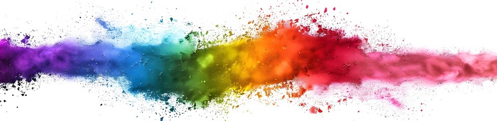 Rainbow colored powder explosion on white background ai generative