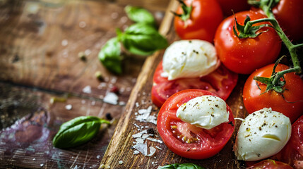fresh sliced tomatoes and mozzarella cheese, food photography
