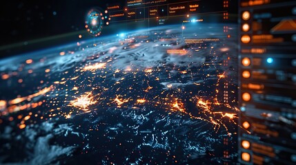 Wall Mural - Global interconnectedness and data exchange are symbolized by a digital globe showcasing the Middle East, highlighting global networks, connectivity, cyber technology, and international telecommunicat