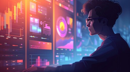 Cyberpunk Analyst Working with Data
