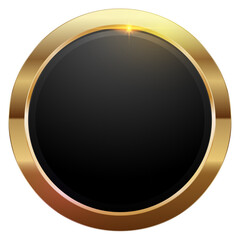 Elegant glossy black button with golden trim and light flare, perfect for premium interface designs, Circle Gold Shield