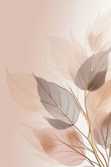 Wall Mural - Trendy abstract background with transparent leaves elements in beautiful subtle blush, muted taupe, and soft beige tones.
