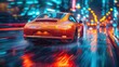 © Sang - City street during evening rush hour, bustling with high-speed urban traffic. Headlights illuminate the scene, captured with motion blur lighting and abstract long exposure photography, conveying the