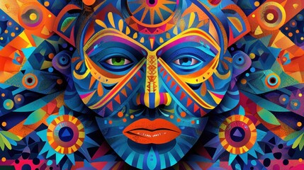 Geometric Tribal Design with Abstract Colorful Mask Patterns Background