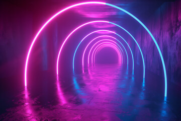 Wall Mural - Neon background concept. Disco neon light background. 3d rendering.


