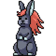 Poster - pixel art of rabbit with hair