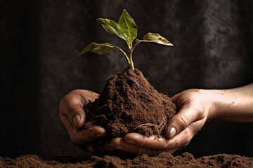 Wall Mural - A person is holding a small plant in their hand.