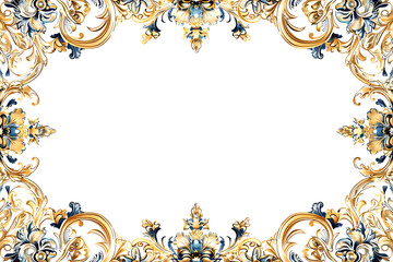 Wall Mural - Vintage Frame With Floral Ornament, Rectangular Elegant Floral Gold Frame, Copy Space for Text