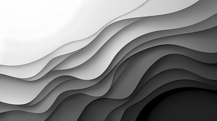 Poster - abstract monochrome waves of black, white, and grey creating a sense of fluidity and movement in a m