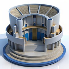 3D Render of an Art Deco Stadium, on isolated white background, Generative AI