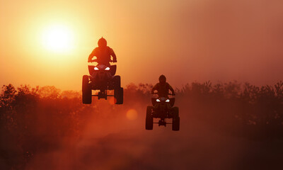 Sticker - Silhouette ATV or quad bikes jump in track of cross country  racing championship.