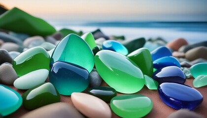 Wall Mural - A Mosaic of Colors: Sea Glass and Gemstones on the Seashore