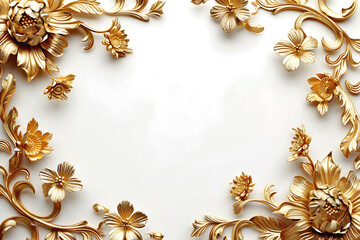 Sticker - Vintage Frame With Floral Ornament, Rectangular Elegant Floral Gold Frame, Copy Space for Text
