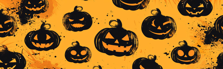 Wall Mural - background featuring simple outlines of pumpkins in various shades of black and orange, arranged in a repetitive pattern against a solid colour background, highlighting the essence of Halloween