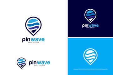 Wall Mural - Vector pin wave logo design, travel logo design template