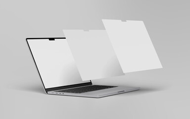 labtop and screen on white background