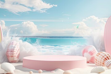 Canvas Print - 3D Product Display on Beach-Themed Podium