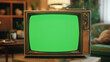 © Formoney - A green screen television is sitting on a table in a living room