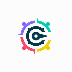 Wall Mural - compass people c letter community logo vector icon illustration