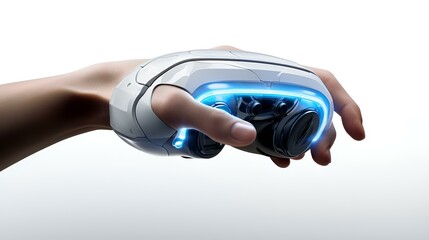 Wall Mural - A hand holding a sleek, futuristic device with a digital .