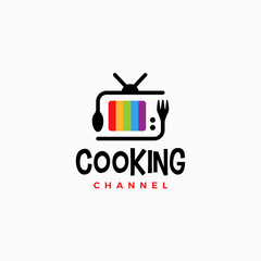 retro tv cooking channel television logo vector icon illustration