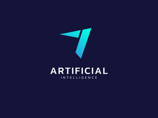 Wall Mural - artificial intelligence with triangle geometric or arrow shapes technology analysis logo vector desi
