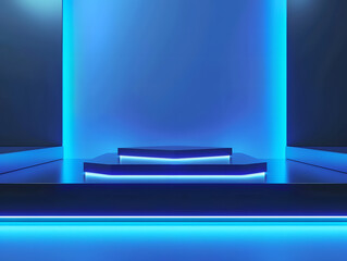 Wall Mural - Beautiful modern futuristic podium with neon blue lighting