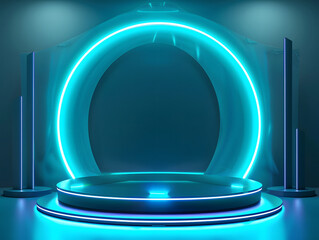 Wall Mural - Beautiful modern futuristic podium with neon blue lighting