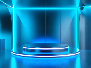 Wall Mural - Beautiful modern futuristic podium with neon blue lighting