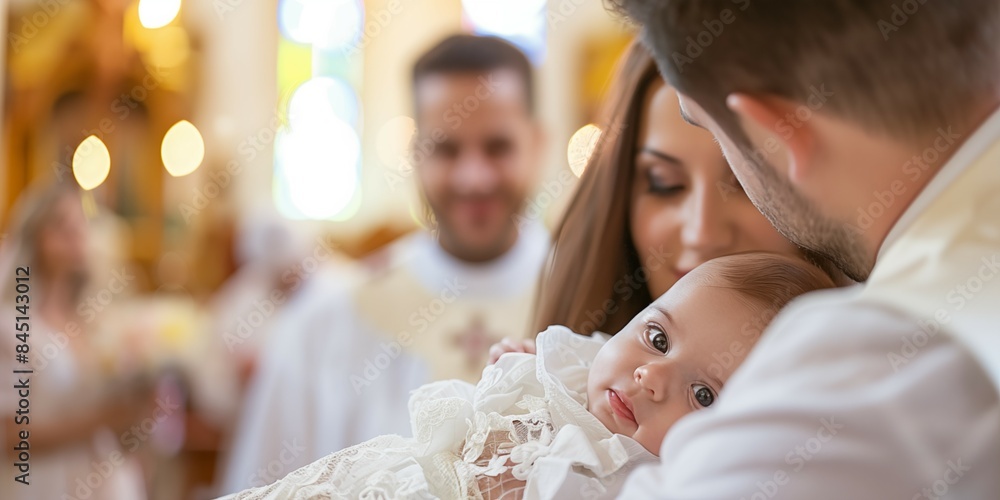 Baptism of a small baby in the church. Christian religion and rituals ...