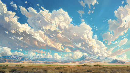 Canvas Print - land and blue sky with clouds