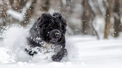 Canvas Print - Newfoundland frolicking in the snow