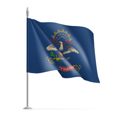 Wall Mural - State of North Dakota flag blowing in the wind. Waving flag on flagpole, USA federal state. Official flag of North Dakota state, symbol of Independence day realistic vector illustration