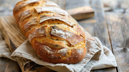 Wall Mural - Tasty homemade bread on vintage wooden backdrop