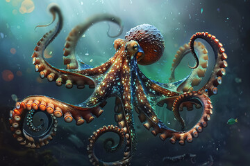 Wall Mural - big beautiful octopus under water