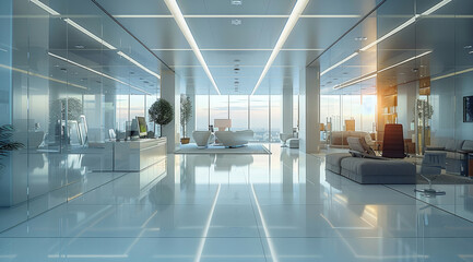 Leinwandbilder - A professional office space inside, highly advanced style and ultra-modern clean design, professional, competent, powerful. Generative AI.