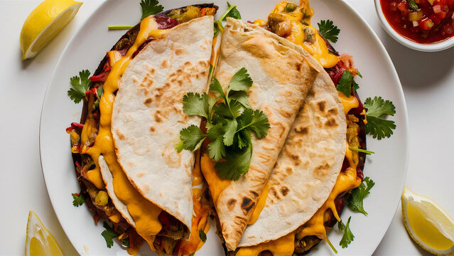 delectable plate of quesadillas with cheesy filling and fresh cilantro