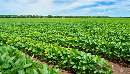 Wall Mural - wheat field at sunset, wallpaper texted green peas in a pod, field in the summer, corn field in the morning, corn field in spring, Agricultural soy field Soybean pods and foliage on stems