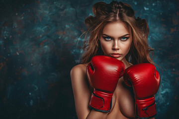 Wall Mural - beautiful sexy woman in boxing gloves over dark background