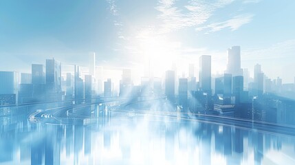 Leinwandbilder - White background, city skyline in the style of future technology sense of architecture, light blue and white color scheme. Generative AI.